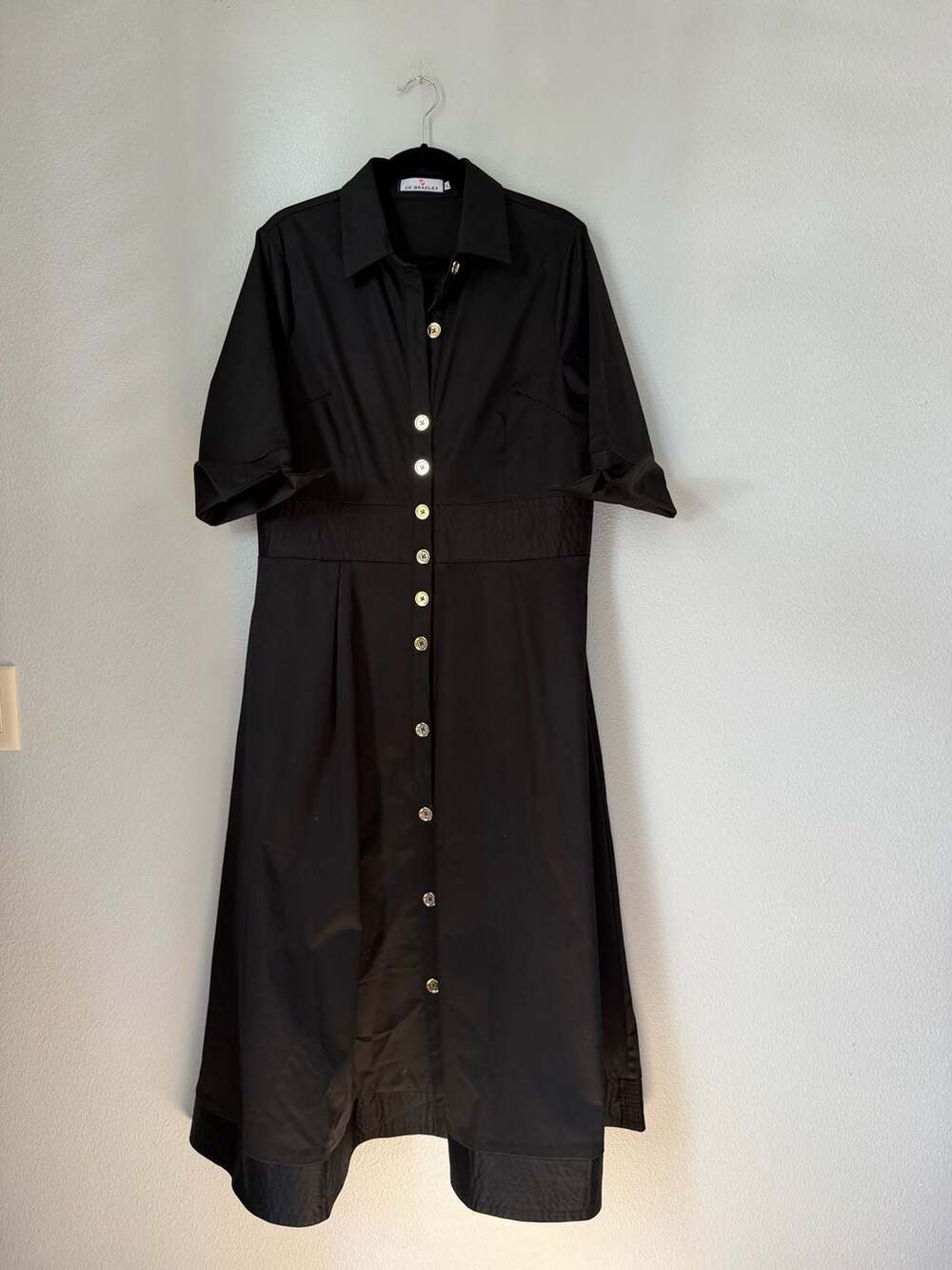 CK Bradley Black Short Sleeve Button Down Midi Shirt Dress XL